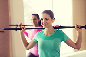 Image showing group of people exercising with bars in gym