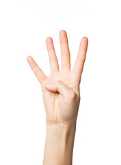 Image showing close up of hand showing four fingers