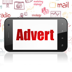 Image showing Advertising concept: Smartphone with Advert on display