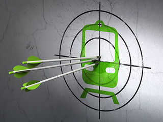 Image showing Tourism concept: arrows in Train target on wall background