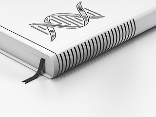 Image showing Science concept: closed book, DNA on white background