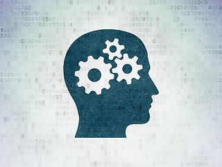 Image showing Finance concept: Head With Gears on Digital Paper background