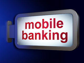 Image showing Currency concept: Mobile Banking on billboard background