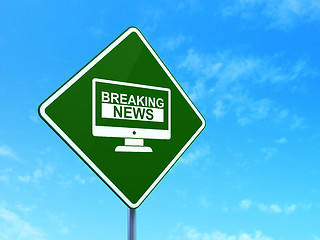 Image showing News concept: Breaking News On Screen on road sign background