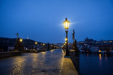 Image showing Charles Bridge in Prague at dawn Czech Republic