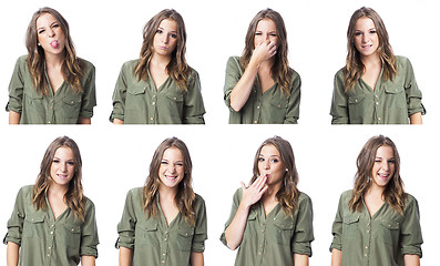 Image showing composite of a cute young woman in different expression collage