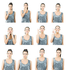 Image showing cute young woman in different expression collage