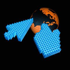 Image showing Link selection computer mouse cursor and Earth - Glodal internet