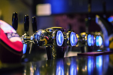 Image showing Metallic beer taps