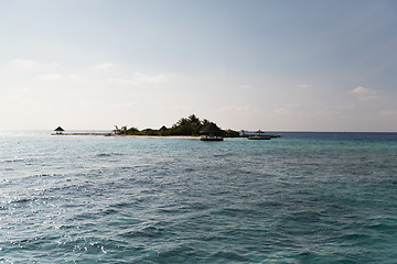 Image showing maldives island beach with palm tree and villa