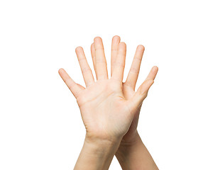 Image showing close up of two hands showing five fingers