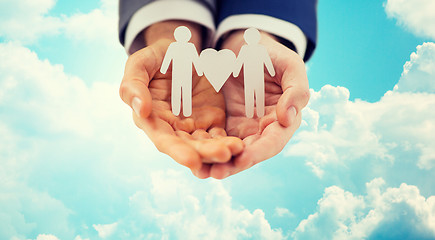 Image showing close up of happy male gay couple with love symbol