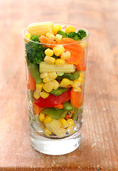 Image showing cooked carrots sweet corn and broccoli
