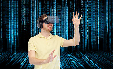 Image showing happy man in virtual reality headset or 3d glasses