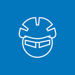 Image showing Man in bicycle helmet and glasses line icon.