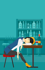 Image showing Woman sleeping in bar. 