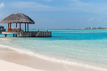 Image showing patio or terrace with canopy on beach sea shore