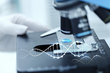 Image showing close up of scientist hand with test sample in lab