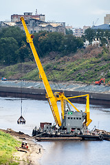 Image showing Floating crane extracts sand. Tyumen. Russia