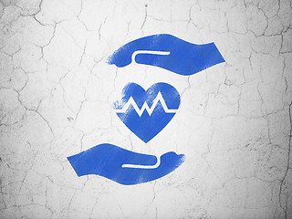 Image showing Insurance concept: Heart And Palm on wall background