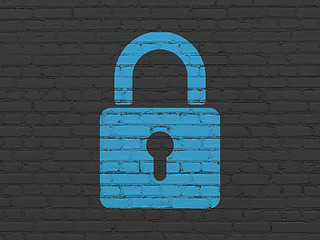 Image showing Protection concept: Closed Padlock on wall background