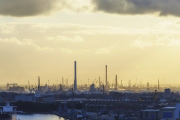 Image showing Industrial zone at sunset