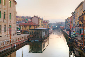 Image showing The Naviglio Grande canal in Milan, Italy