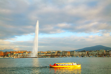 Image showing Geneva cityscape overview with the Water Fountain (Jet d\'Eau)