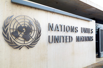 Image showing United Nations palace sign in Geneva