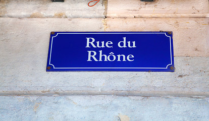 Image showing Rue du Rhone street sign in Geneva