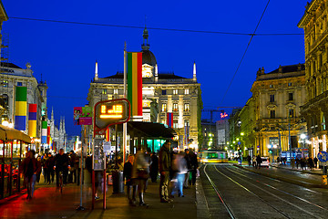 Image showing Via Dante shopping street with people at night