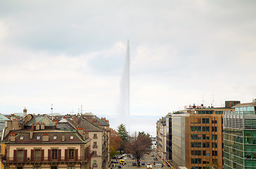 Image showing Geneva cityscape overview with the Water Fountain (Jet d\'Eau)