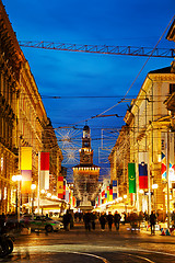 Image showing Via Dante shopping street with people at night