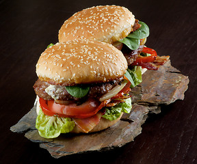 Image showing Two Tasty Hamburgers