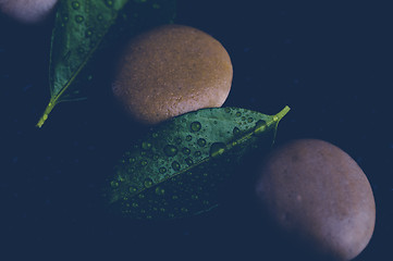 Image showing zen stones on black with water drops