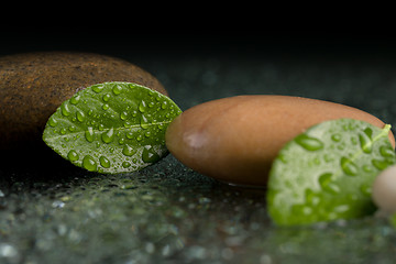 Image showing zen stones on black with water drops