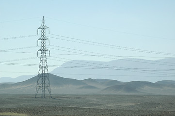 Image showing Electricity tower in desert of Egypt