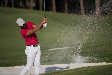 Image showing golfer hitting a sand bunker shot