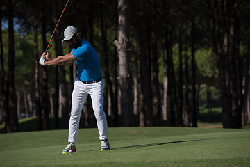 Image showing golf player hitting shot