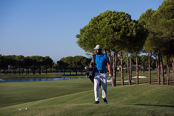 Image showing golfer  walking and carrying bag