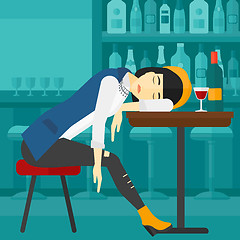 Image showing Woman sleeping in bar. 