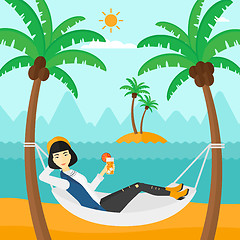 Image showing Woman chilling in hammock.