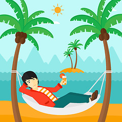 Image showing Man chilling in hammock.