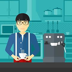 Image showing Man making coffee.