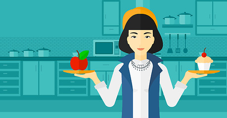 Image showing Woman with apple and cake.