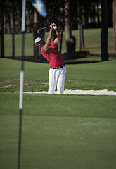 Image showing golfer hitting a sand bunker shot