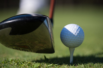 Image showing golf club and ball in grass