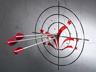 Image showing Holiday concept: arrows in Fireworks target on wall background