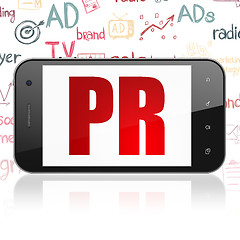 Image showing Marketing concept: Smartphone with PR on display