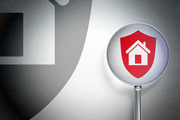 Image showing Business concept:  Shield with optical glass on digital background